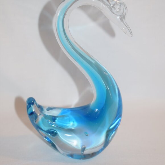 Vintage Hand Blown Blue Art Glass Swan Bird Figurine - Picture 2 of 11